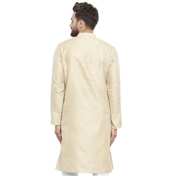 Embellished Brocade Kurta In Beige By Treemoda