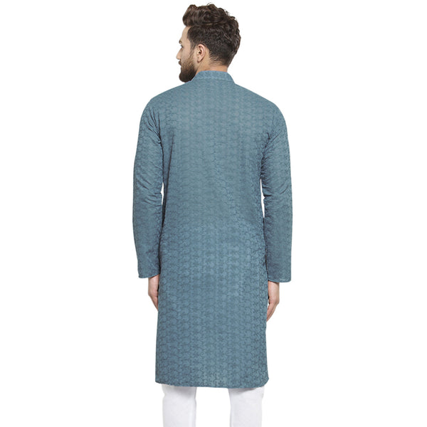 Grey Cotton Chikankari Lucknowi Jaal Embroidered Kurta By Treemoda