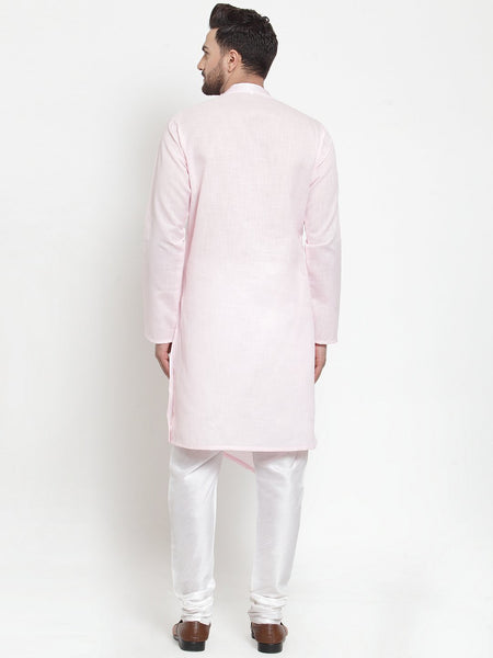 Designer Pink Kurta With Churidar Pajama in Linen For Men by Treemoda