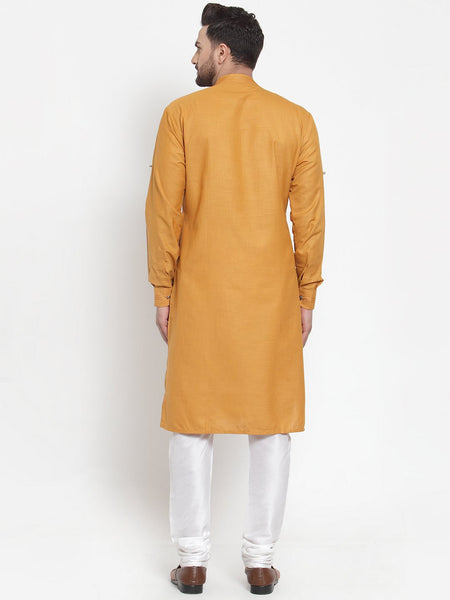 Designer Mustard Yellow Kurta Pajama Churidar Set For Men By Treemoda