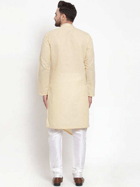 Designer Beige Kurta With Churidar Pajama Set in Linen For Men by Treemoda