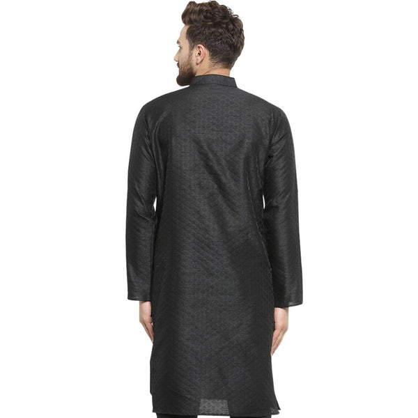 Embellished Brocade Kurta in Black By Treemoda
