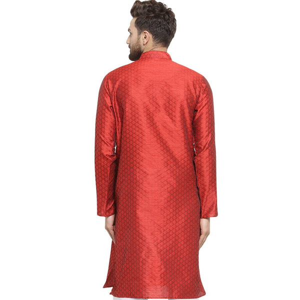 Embellished Brocade Kurta in Red By Treemoda