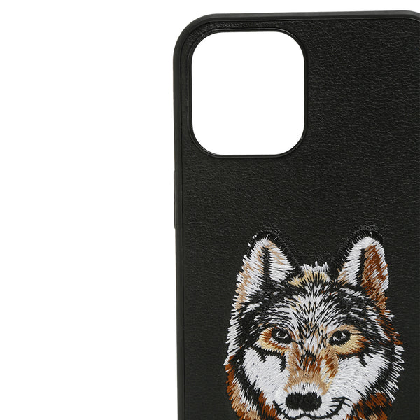 Wolf Leather Back Case Cover - Black