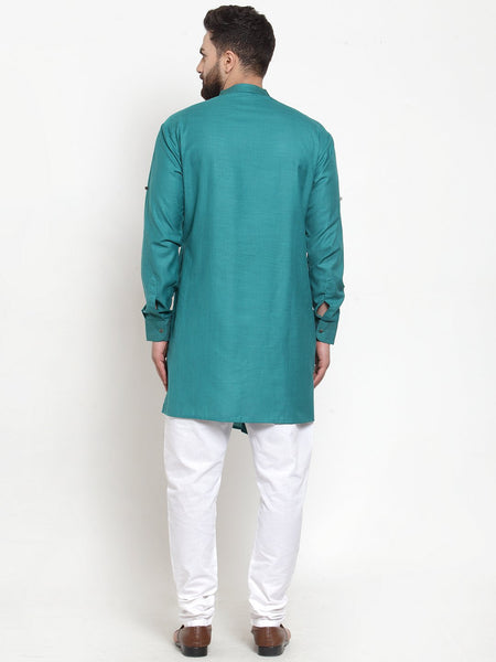 Designer Sea Green Kurta Pajama Churidar Set For Men By Treemoda