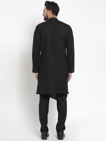 Designer Black Kurta With Aligarh Pajama Set in Linen For Men by Treemoda