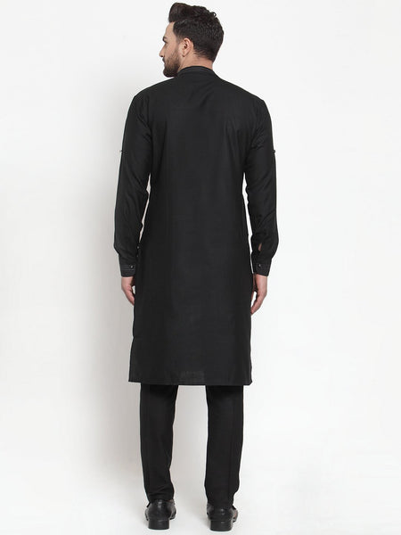 Designer Black Kurta With Aligarh Pajama Set in Linen For Men by Treemoda