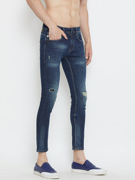 Men Blue Slim Fit Distressed stretchable Jeans