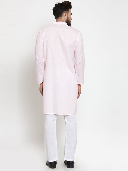 Designer Pink Kurta With Aligarh Pajama Set in Linen For Men by Treemooda