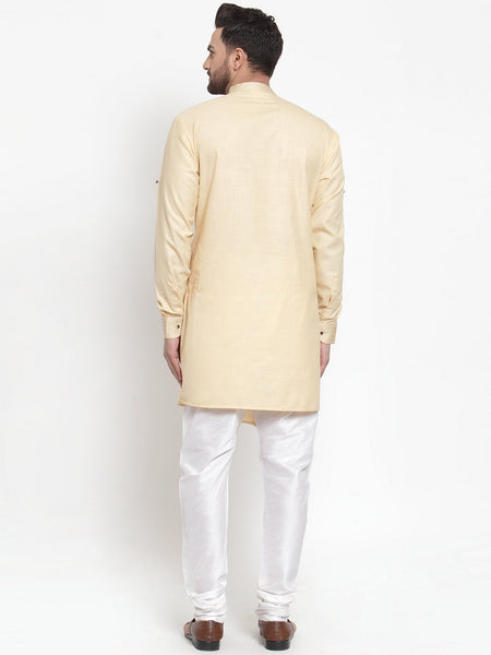 Designer Beige Kurta With Churidar Pajama Set in Linen For Men by Treemoda