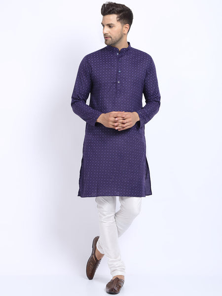 Printed Blue Cotton Kurta with Churidar Pajama by Treemoda