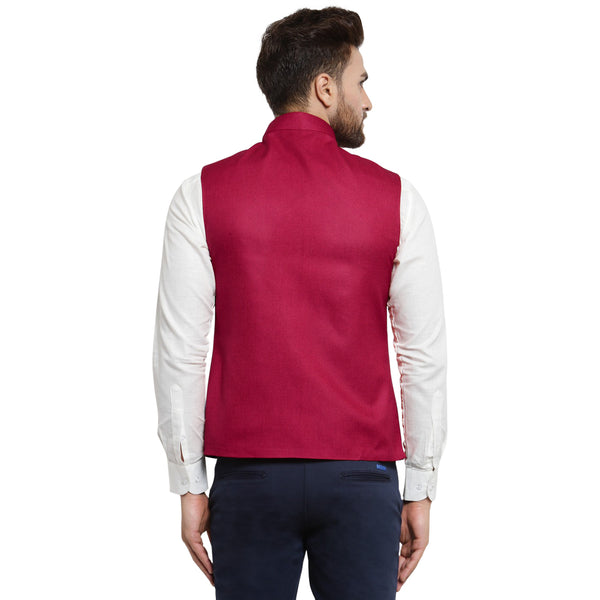 Treemoda Cherry Red Nehru jacket For Men Stylish Latest Design Suitable for Ethnic Wear/Wedding Wear/ Formal Wear/Casual Wear