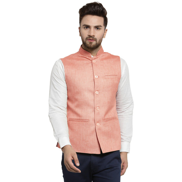 Treemoda Peach Nehru jacket For Men Stylish Latest Design Suitable for Ethnic Wear/Wedding Wear/ Formal Wear/Casual Wear