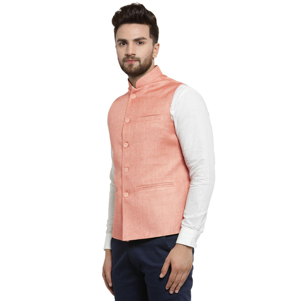 Treemoda Peach Nehru jacket For Men Stylish Latest Design Suitable for Ethnic Wear/Wedding Wear/ Formal Wear/Casual Wear