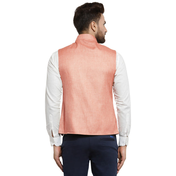 Treemoda Peach Nehru jacket For Men Stylish Latest Design Suitable for Ethnic Wear/Wedding Wear/ Formal Wear/Casual Wear