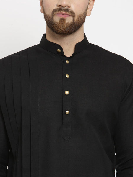 Designer Black Linen Kurta With Churidar Pajama For Men By Treemoda
