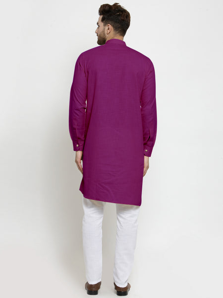 Designer Purple Linen Kurta With White Aligarh Pajama For Men By Treemoda