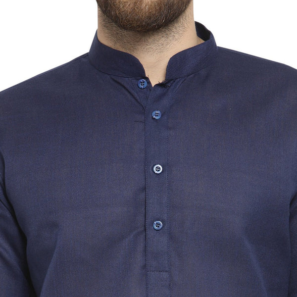 New Lenin Plain Kurta In Navy Blue By Treemoda