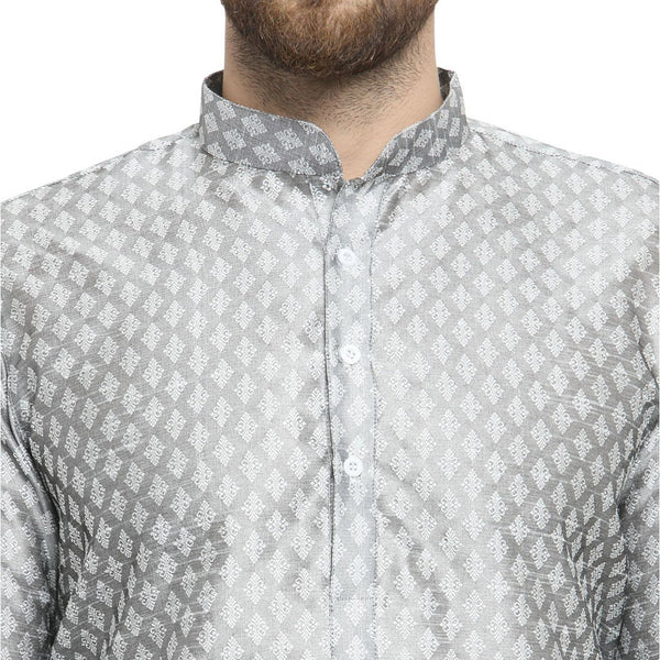 Embellished Brocade Kurta in Grey By Treemoda