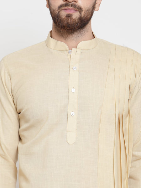 Beige Kurta With Aligarh Pajama Set in Linen For Men by Treemoda