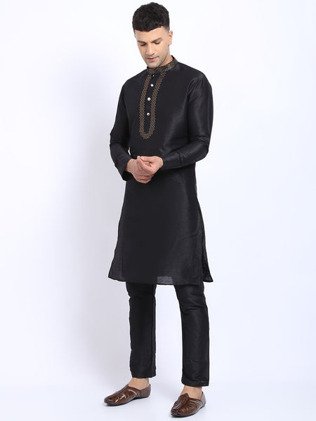 Embellished Black Brocade Kurta with Aligarh Pajama by Treemoda