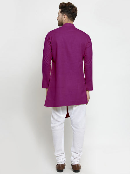 Designer Purple Linen Kurta With White Churidar Pyjama For Men By Treemoda