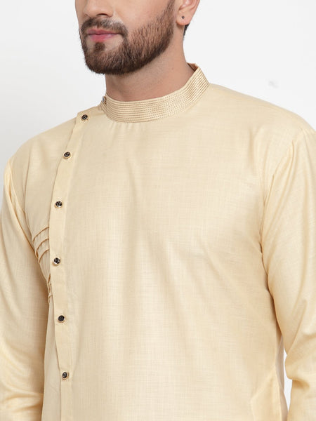 Designer Beige Kurta With Churidar Pajama Set in Linen For Men by Treemoda
