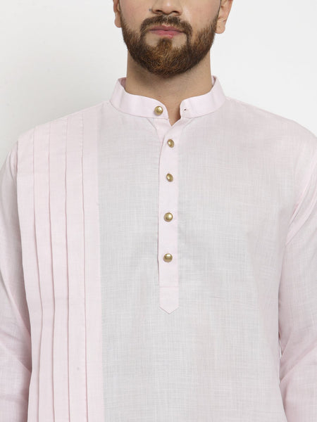 Designer Pink Linen Kurta With Churidar Pajama For Men By Treemoda