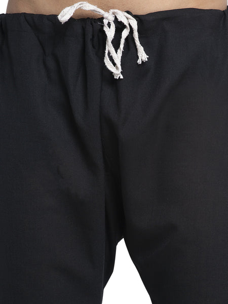 Black Solid Linen Kurta With Churidar Pajama For Men By Treemoda