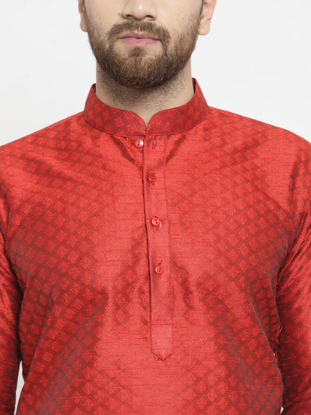 Embellished Brocade Kurta in Red with Aligarh by Treemoda