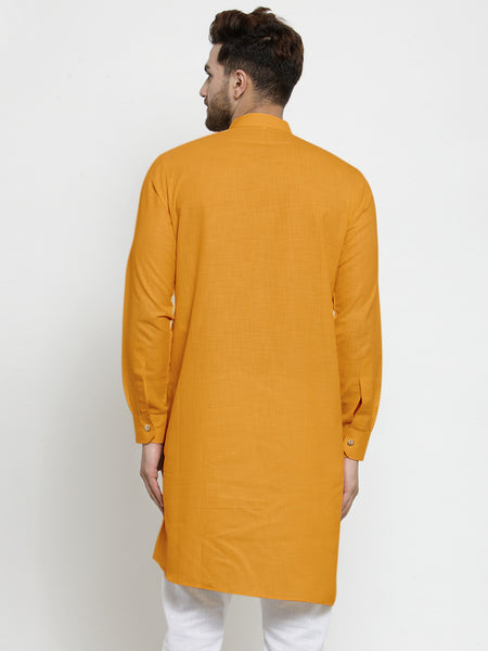 Designer Mustard Yellow Linen Kurta For Men By Treemoda