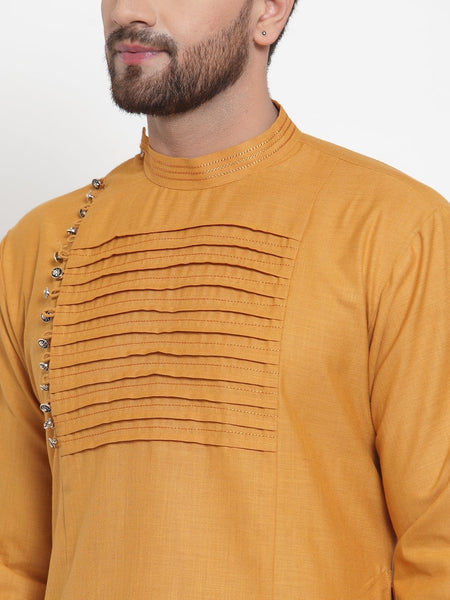 Designer Mustard Yellow Kurta Pajama Churidar Set For Men By Treemoda