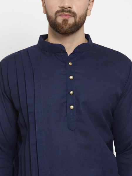 Designer Navy Blue Kurta With Aligarh Pajama Set  For Men By Treemoda