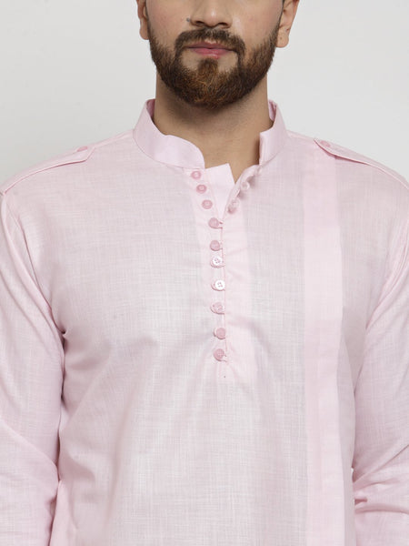 Pink Kurta With Aligarh Pajama  Set in Linen For Men by Treemoda