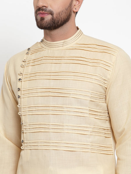 Designer Beige Kurta With Churidar Pajama Set in Linen For Men by Treemoda