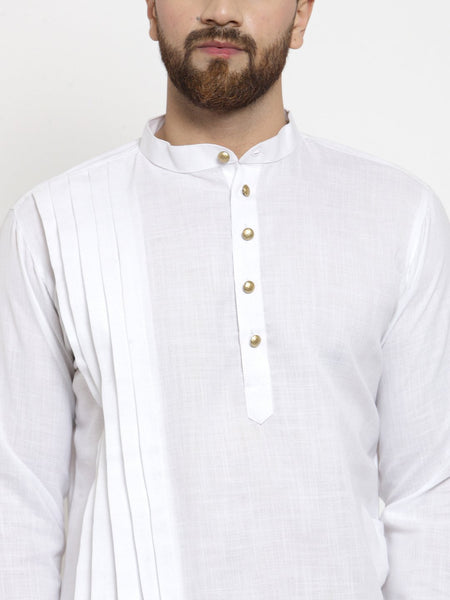 Designer White Linen Kurta With Churidar Pajama For Men By Treemoda