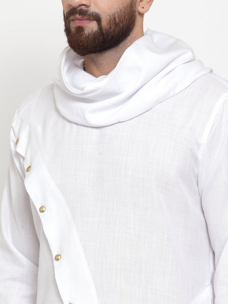White Kurta With Aligarh Pajama in Linen For Men by Treemoda