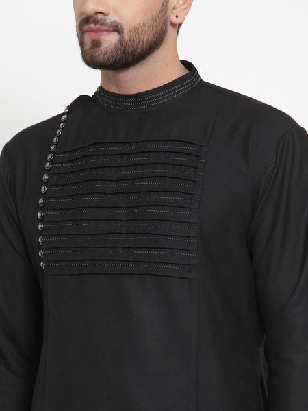 Designer Black Kurta With Aligarh Pajama Set in Linen For Men by Treemoda