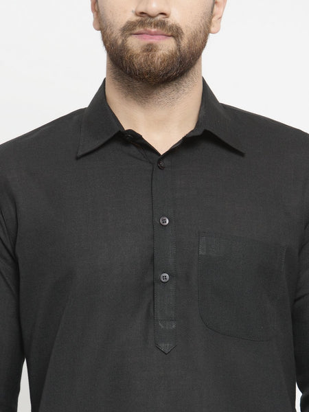 Designer Black Pathani Lenin Kurta with Pants for a Royal look by TREEMODA