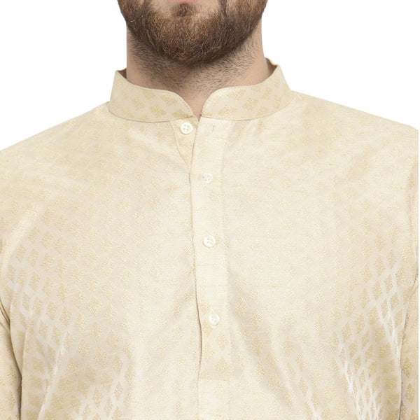 Embellished Brocade Kurta In Beige By Treemoda