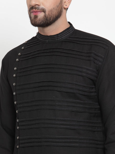 Designer Black Kurta With Aligarh Pajama Set in Linen For Men by Treemoda
