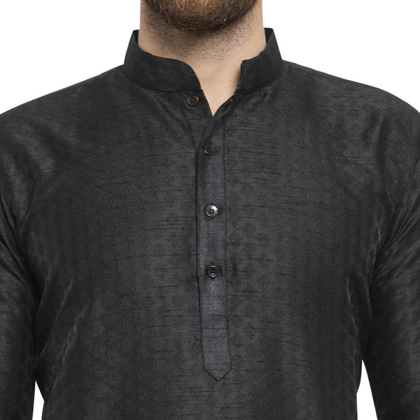 Embellished Brocade Kurta in Black By Treemoda