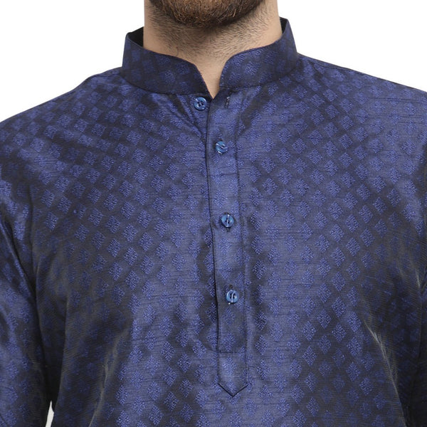 Embellished Brocade Kurta in Navy Blue By Treemoda