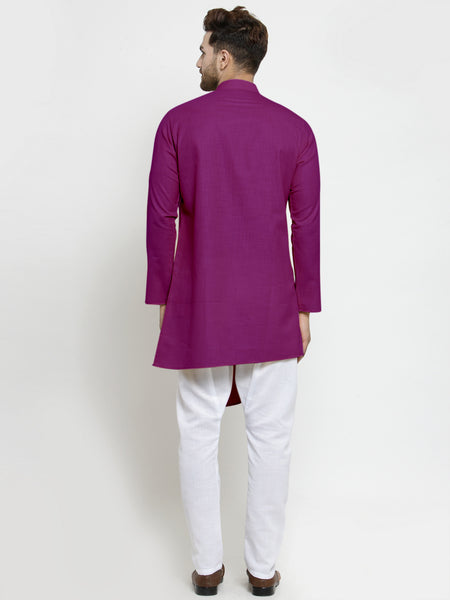 Designer Purple Linen Kurta With White Aligarh Pajama For Men By Treemoda