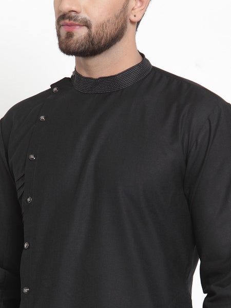 Designer Black Kurta With Aligarh Pajama Set in Linen For Men by Treemoda