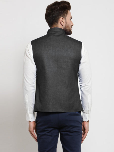 Men Grey Solid Nehru Jacket By Treemoda