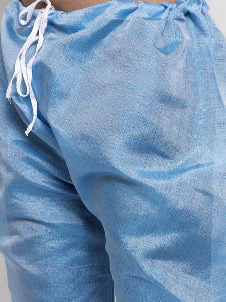 Men's Blue Embroidered Kurta Pajama, Set With Jacket, and Scarf  by Treemoda