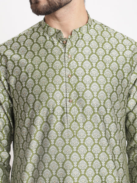 Designer Golden Green Brocade Silk Kurta With Churidar Pajama By Treemoda