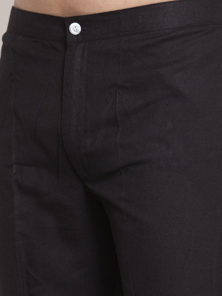 Designer Black Kurta With Aligarh Pajama Set in Linen For Men by Treemoda