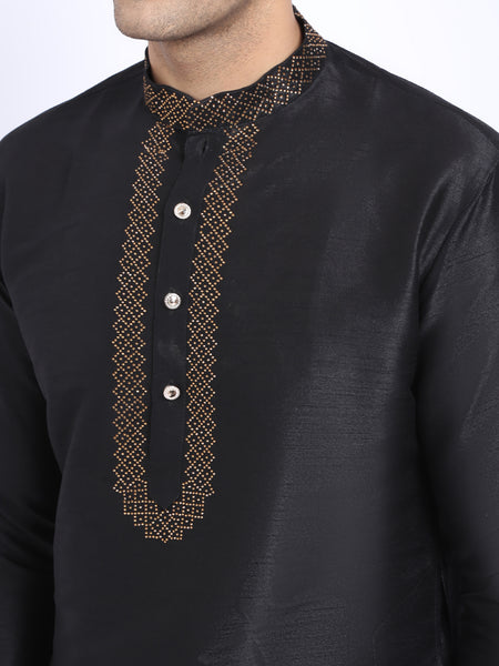 Embellished Black Brocade Kurta with Aligarh Pajama by Treemoda